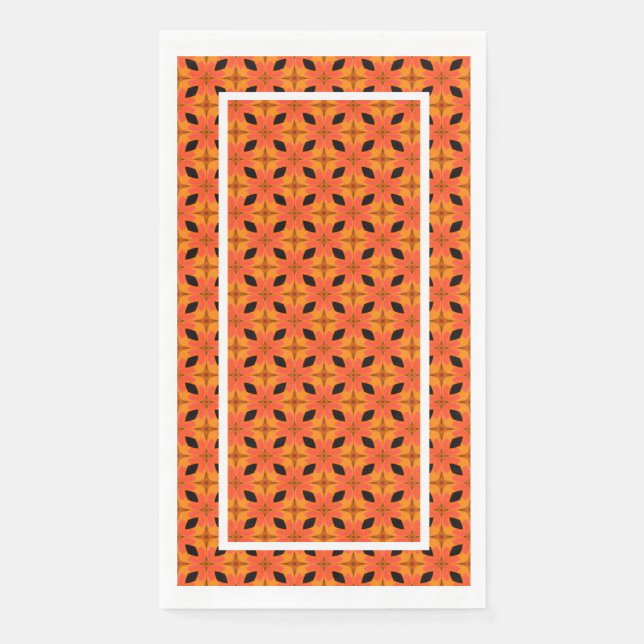 Papaya Orange and Black Tropical Pattern Paper Guest Towels (Front)