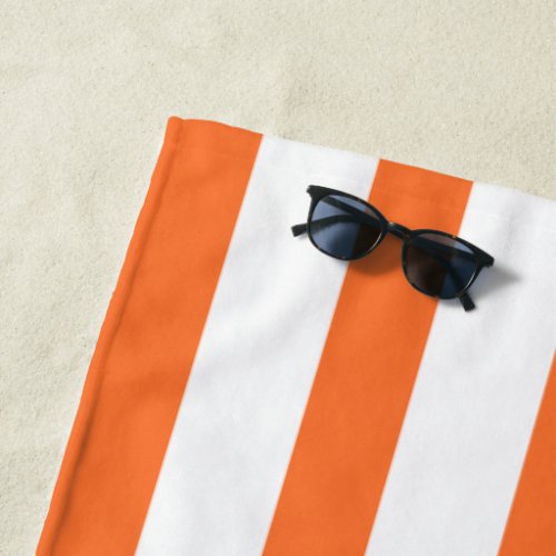 Papaya Orange White Summer Stripes Beach Towel