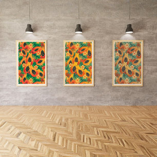Papaya Paradise Tropical Watercolor Fruit Wall Art Sets