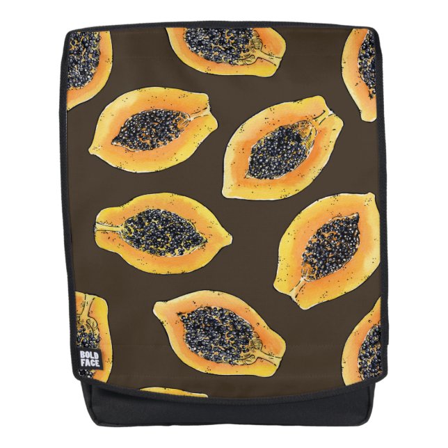 Papaya slices on dark brown backpack (Front)