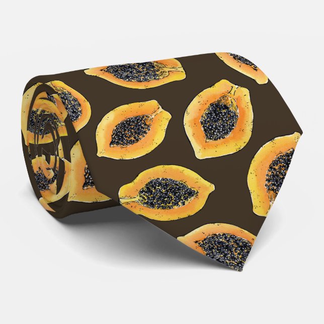 Papaya slices on dark brown neck tie (Rolled)