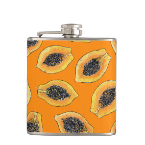 Papaya slices on orange flask