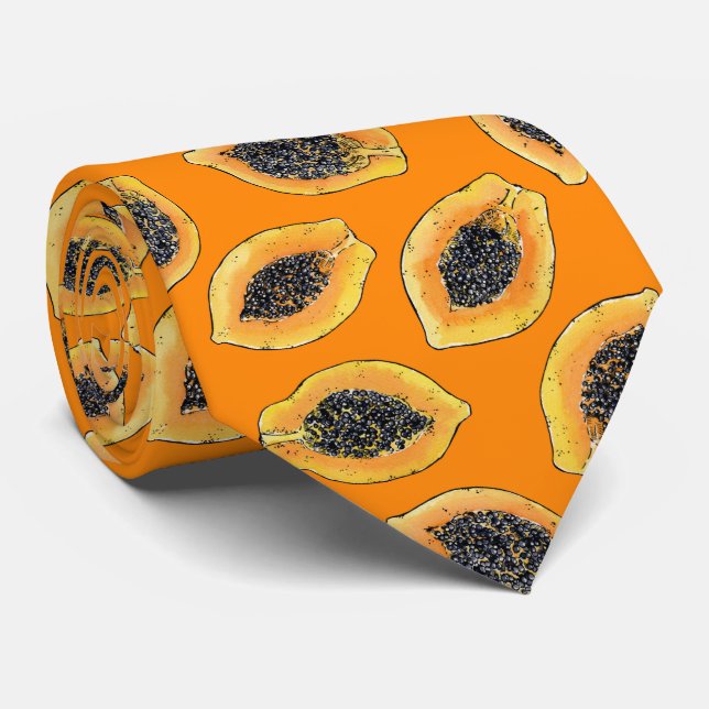 Papaya slices on orange neck tie (Rolled)