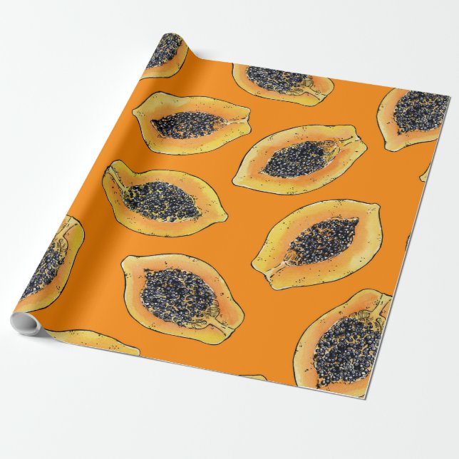 Papaya slices on orange wrapping paper (Unrolled)