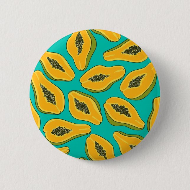 Papaya slices on turquoise button (Front)