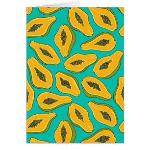 Papaya slices on turquoise cards