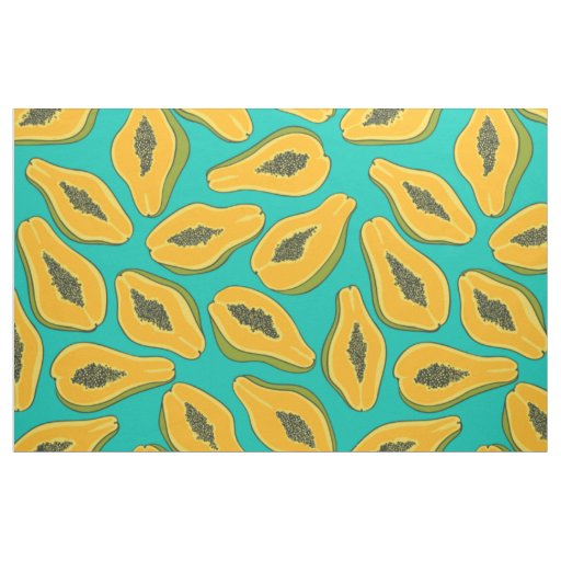 Papaya slices on turquoise fabric