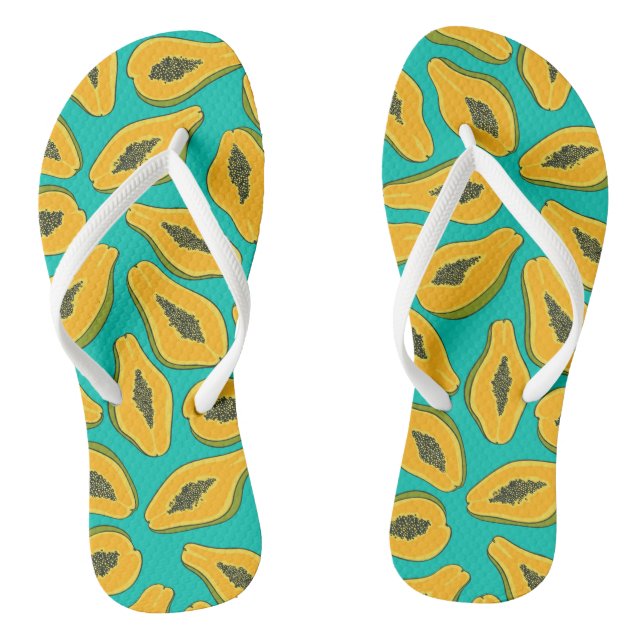 Papaya slices on turquoise flip flops (Footbed)