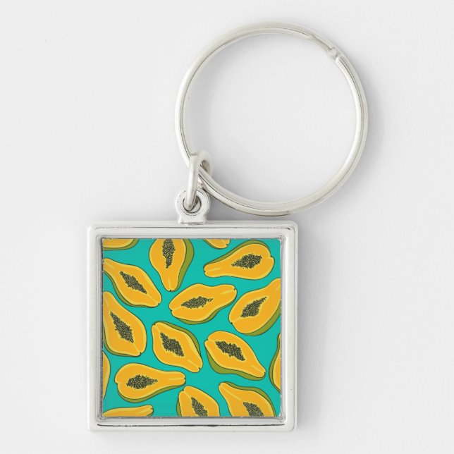 Papaya slices on turquoise keychain (Front)