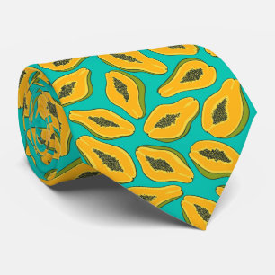 Papaya slices on turquoise neck tie