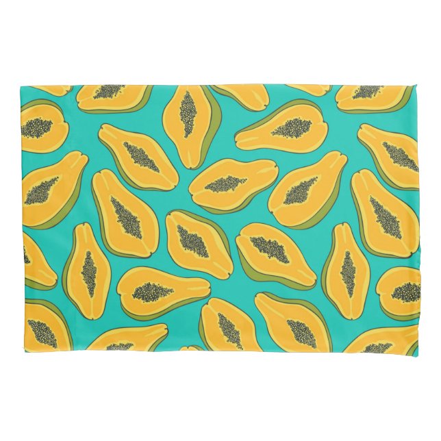 Papaya slices on turquoise pillow case (Front)