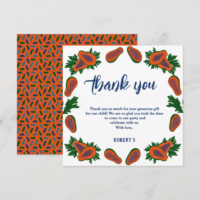 Papaya Sweet Fruit Fresh Summer Thank you card (Front/Back)