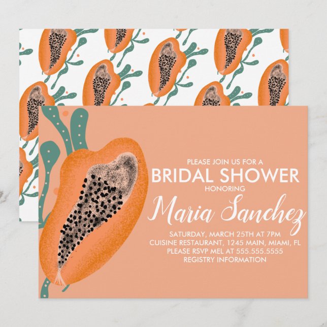 Papaya Tropical Fruit Abstract Bridal Shower Invitation (Front/Back)
