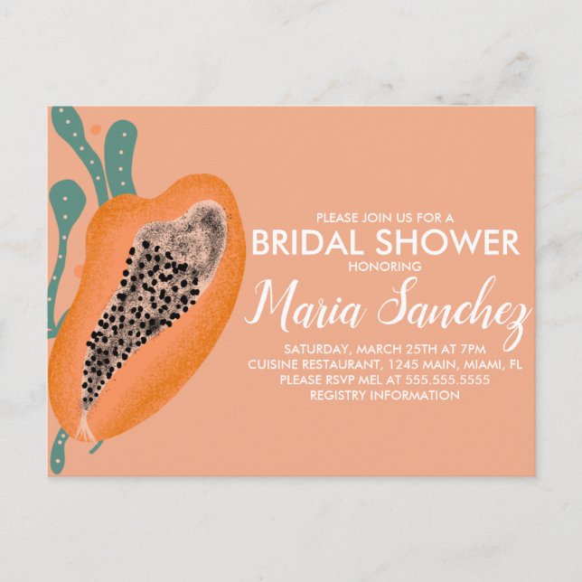 Papaya Tropical Fruit Abstract Bridal Shower  Postcard (Front)