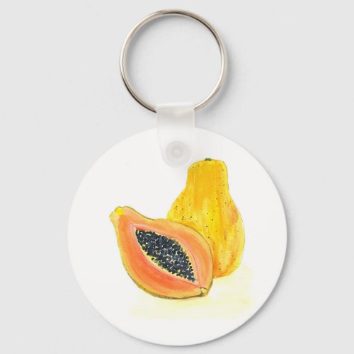 Papaya watercolor fruit orange exotic food keychain