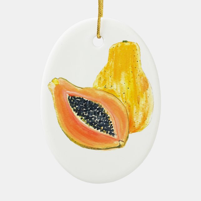 Papaya watercolour ceramic ornament (Front)