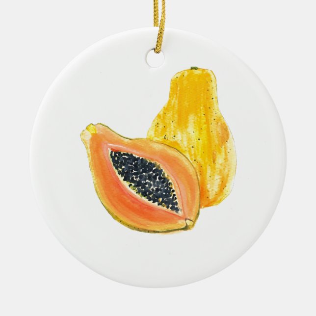 Papaya watercolour ceramic ornament (Front)