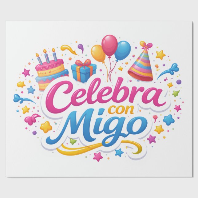 Papel de Regalo con Diseño “Celebra Conmigo” | Env Wrapping Paper (Flat)
