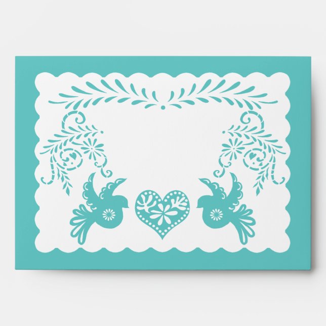 Papel Picado Aqua Green Fiesta Wedding A7  Envelope (Front)