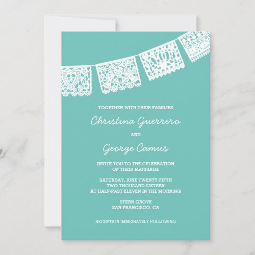 Papel Picado Aqua  Wedding Invitation