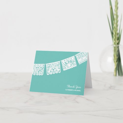 Papel Picado Aqua  Wedding Thank You Card