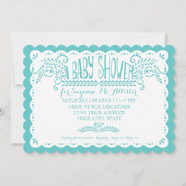 Papel Picado Baby Girl Shower Pink Aqua Fiesta Invitation (Back)