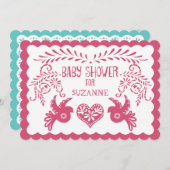 Papel Picado Baby Girl Shower Pink Aqua Fiesta Invitation (Front/Back)