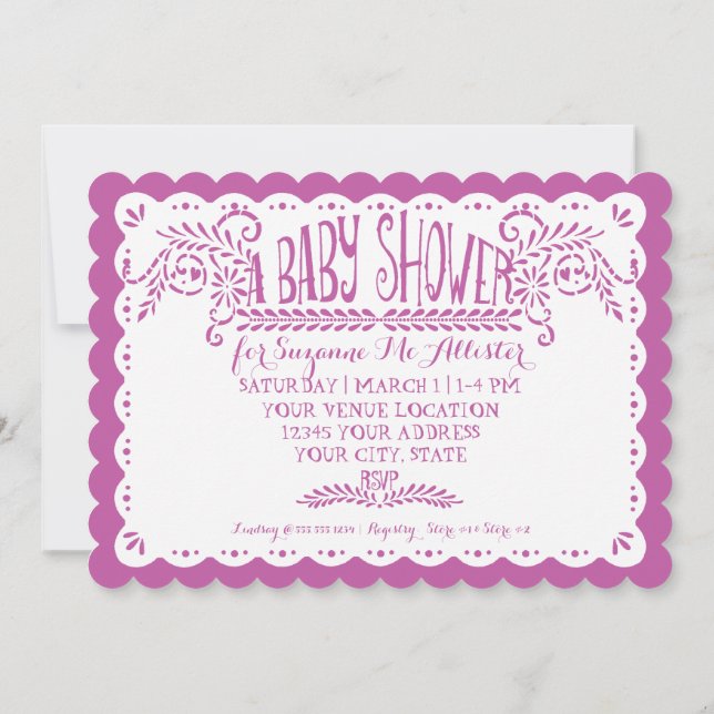Papel Picado Baby Girl Shower Pink Lilac Fiesta Invitation (Back)