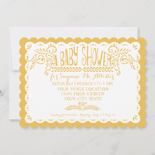 Papel Picado Baby Girl Shower Pink Yellow Fiesta Invitation (Back)