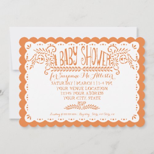 Papel Picado Baby Girl Shower Pool Orange Fiesta Invitation