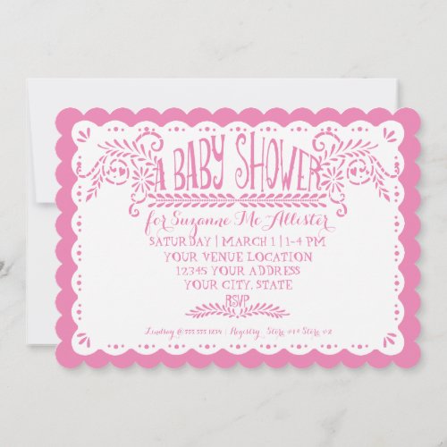 Papel Picado Baby Girl Shower Sky Pink Fiesta Invitation