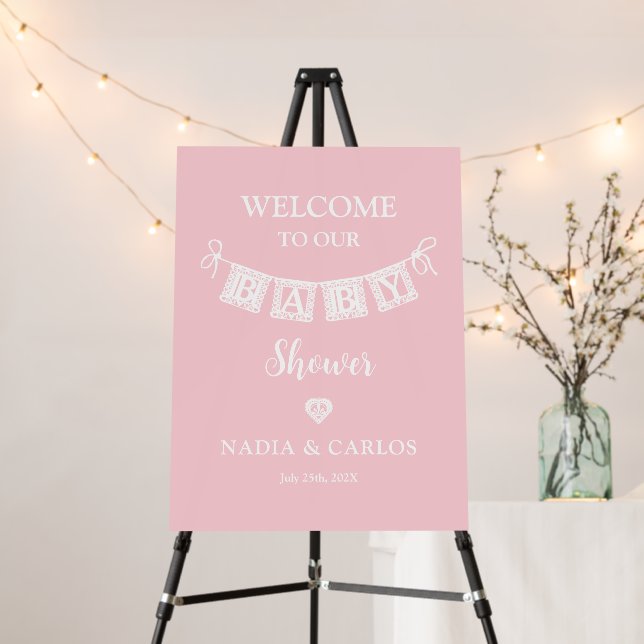 Papel Picado Baby Shower Girl Welcome sign (In Situ (Stand))