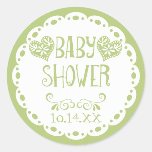 Papel Picado Baby Shower Lime Fiesta Envelope Classic Round Sticker