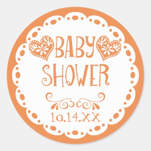Papel Picado Baby Shower Orange Fiesta Envelope Classic Round Sticker