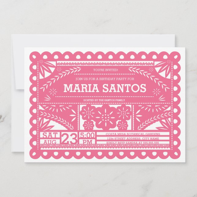 Papel Picado Birthday Party Invite - Pink (Front)