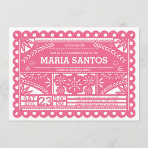 Papel Picado Birthday Party Invite - Pink