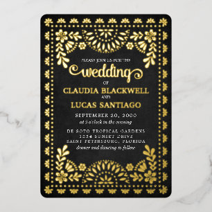 Papel Picado Black Wedding Foil Invitation