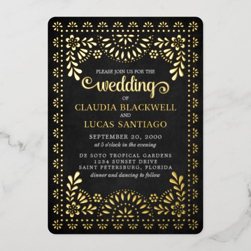 Papel Picado Black Wedding Foil Invitation