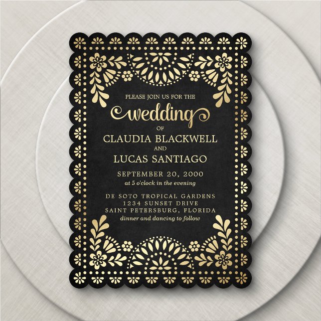 Papel Picado Black Wedding Invitation (Creator Uploaded)