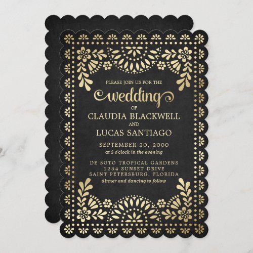 Papel Picado Black Wedding Invitation