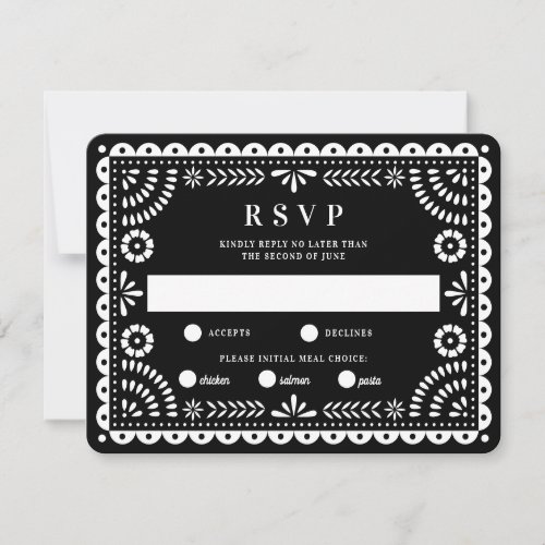 Papel Picado Black  Wedding Reply RSVP Card