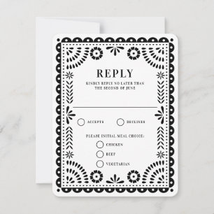 Papel Picado Black Wedding Reply RSVP Card