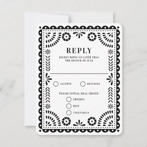 Papel Picado Black  Wedding Reply RSVP Card