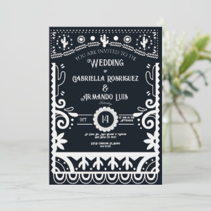 Papel Picado Black & White Wedding Invitation