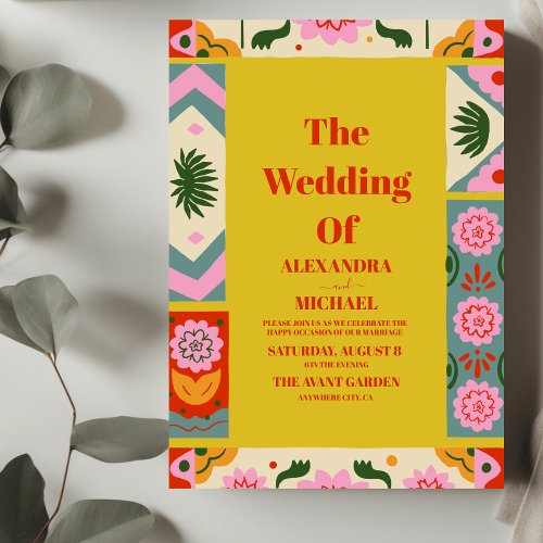 Papel Picado Bloom Flowers Mexican Style Wedding Invitation