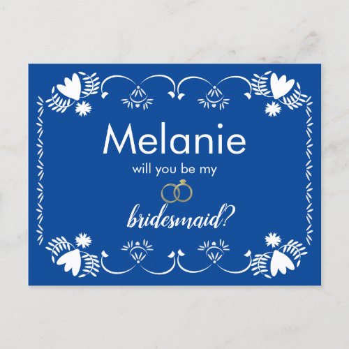 Papel Picado Blue Bridesmaid Proposal Card