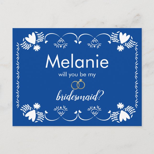 Papel Picado Blue Bridesmaid Proposal Card (Front)