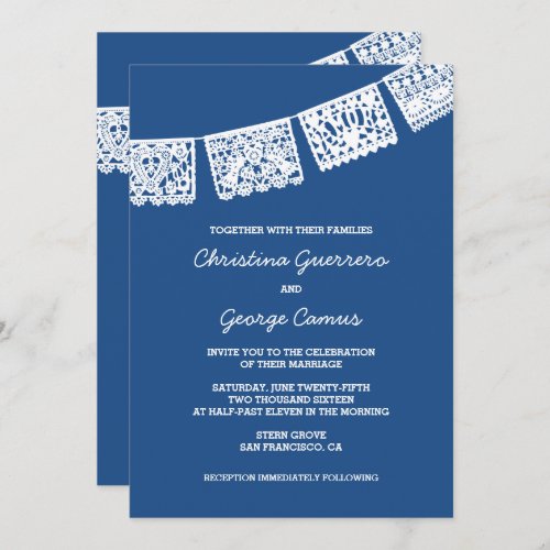 Papel Picado Blue  Wedding Invitation