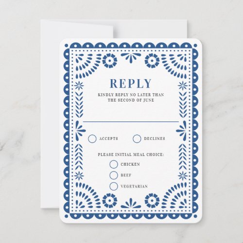 Papel Picado Blue  Wedding Reply RSVP Card