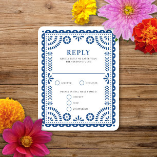 Papel Picado Blue   Wedding Reply RSVP Card